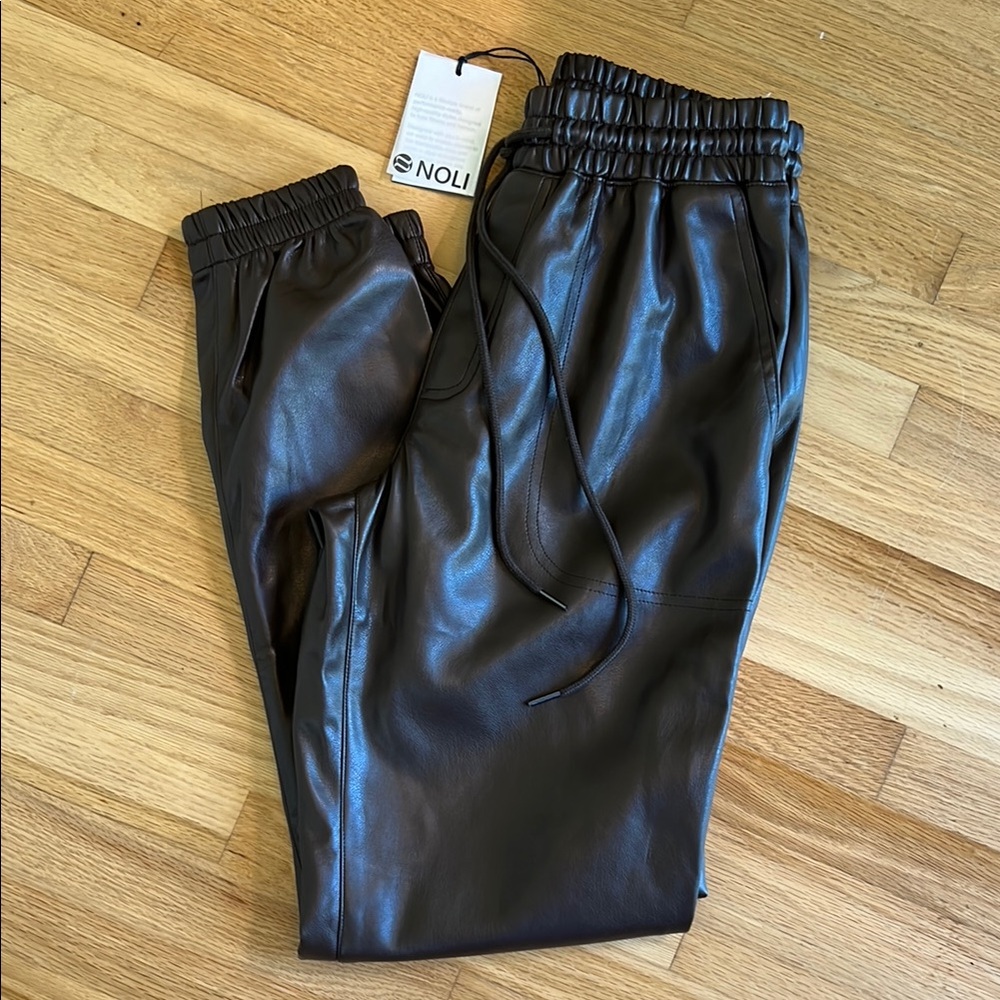 Noli - Dark Brown Faux Leather Jogger Pant